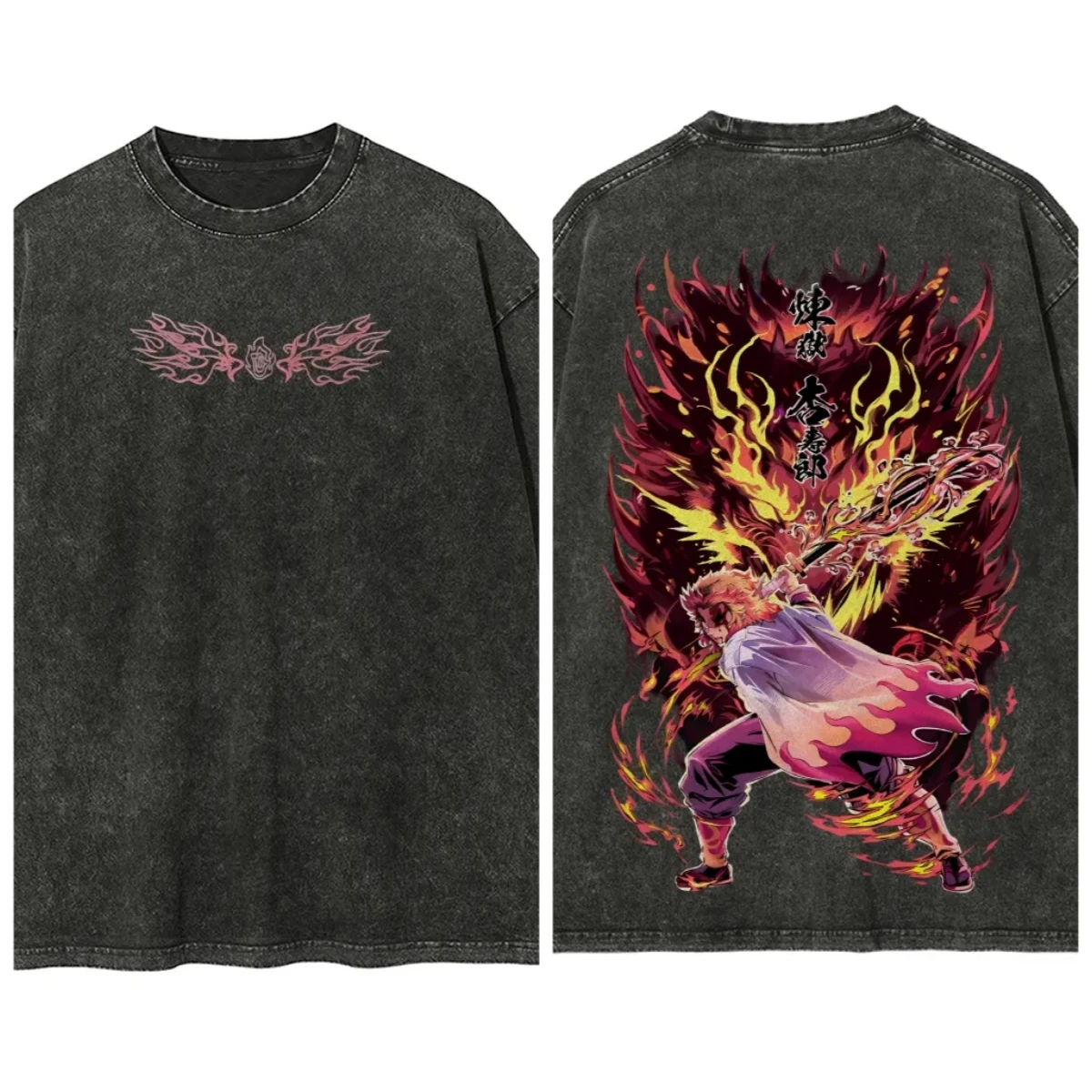 

Demon Slayer Printed Short Sleeve T-Shirt Casual Summer Wear Men's Street Clothing Men's T-Shirt Washed and Old Comfortable Pop