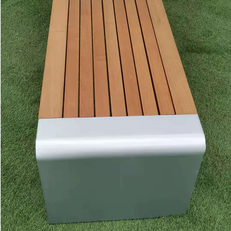 Durable Galvanized Steel Backless Park Bench with Wood Seats for Public Areas