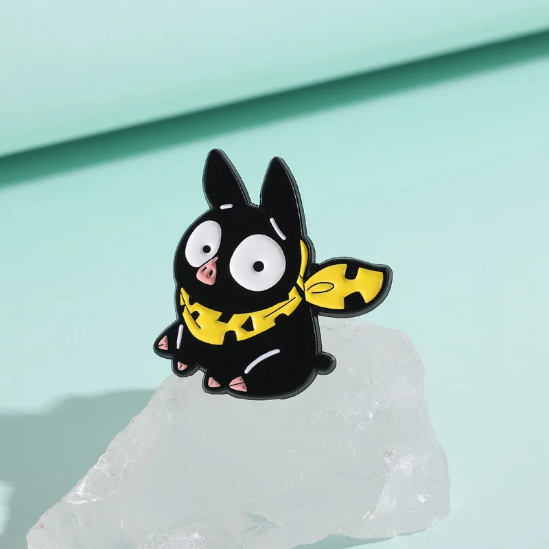 Animal Brooches Cartoon Black Rabbit Wearing a Yellow Scarf Metal Badges Small Gifts Wholesale. Backpack Pin Brooch Bag Pins