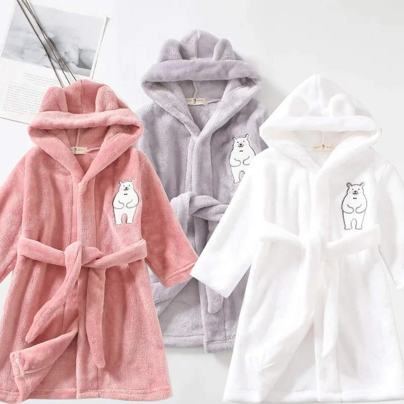 

Kids Soft Pajamas Children's Winter Flannel Bathrobe 2023 New Cartoon Cute Sleepwear Boys Girls Autumn Robes Hooded Homewear