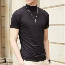 Fashion Men's Slim Body T-Shirt Short Sleeve Basic Turtleneck Half High Collar Pullover Thin Top Basic Bottoming T Shirt For Men