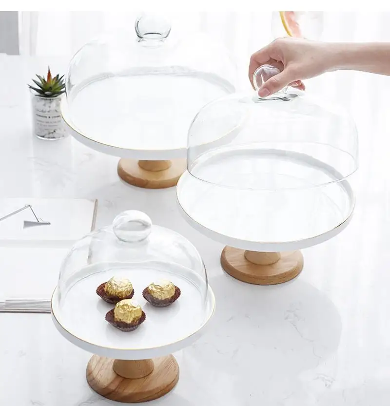 

Керамический поднос для торта в Пномпене, круглая стеклянная крышка, десертная тарелка с фруктами, принадлежности для выпечки, настольная витрина