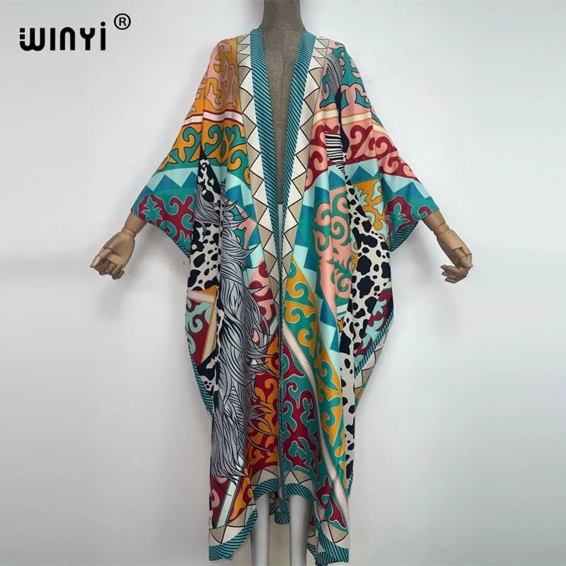 2022 WINYI Africa Summer party Beach Wear Swim Suit elegant women kaftan boho Cardigan colorful sexy Holiday long Sleeve Kimono