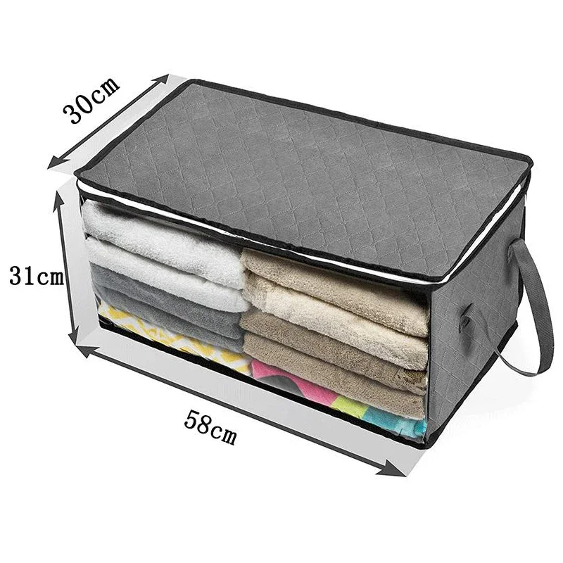 1pc Non-woven Space Saver Clothes Quilt Blanket Storage Bag Box Organizer Portable 58 * 31 * 30cm Home Storage & Organization