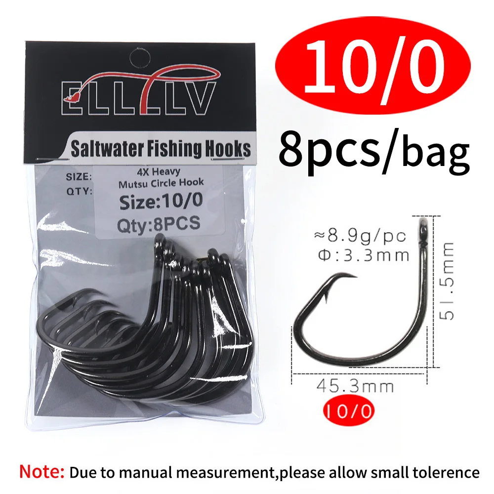 Elllv 4X Zware Mutsu Cirkel Super Sterke Zoutwater Boot Vissen Trolling Haak Offset 5/0 - 16/0 voor Grouper Snapper Tonijn Haai