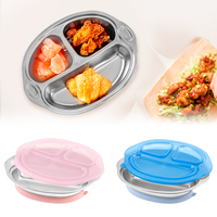Stainless Steel Baby Plate With Silicone Sucker Bibs Children Dishes Safe Baby Dining Plate Large Capacity Kids Divided Plates