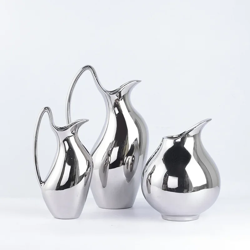 Stainless steel silver ceramic vase ornament cold kettle flower device high-end swan neck