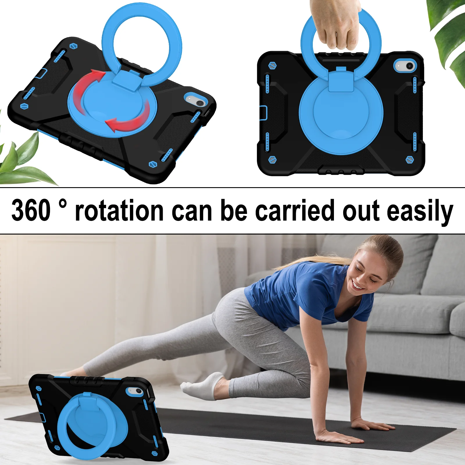 Heavy Duty Hybrid Case for iPad 10.9 2022 10th Generation 360 Rotating Stand Cover With Portable Handle Grip Shoulder Strap Capa