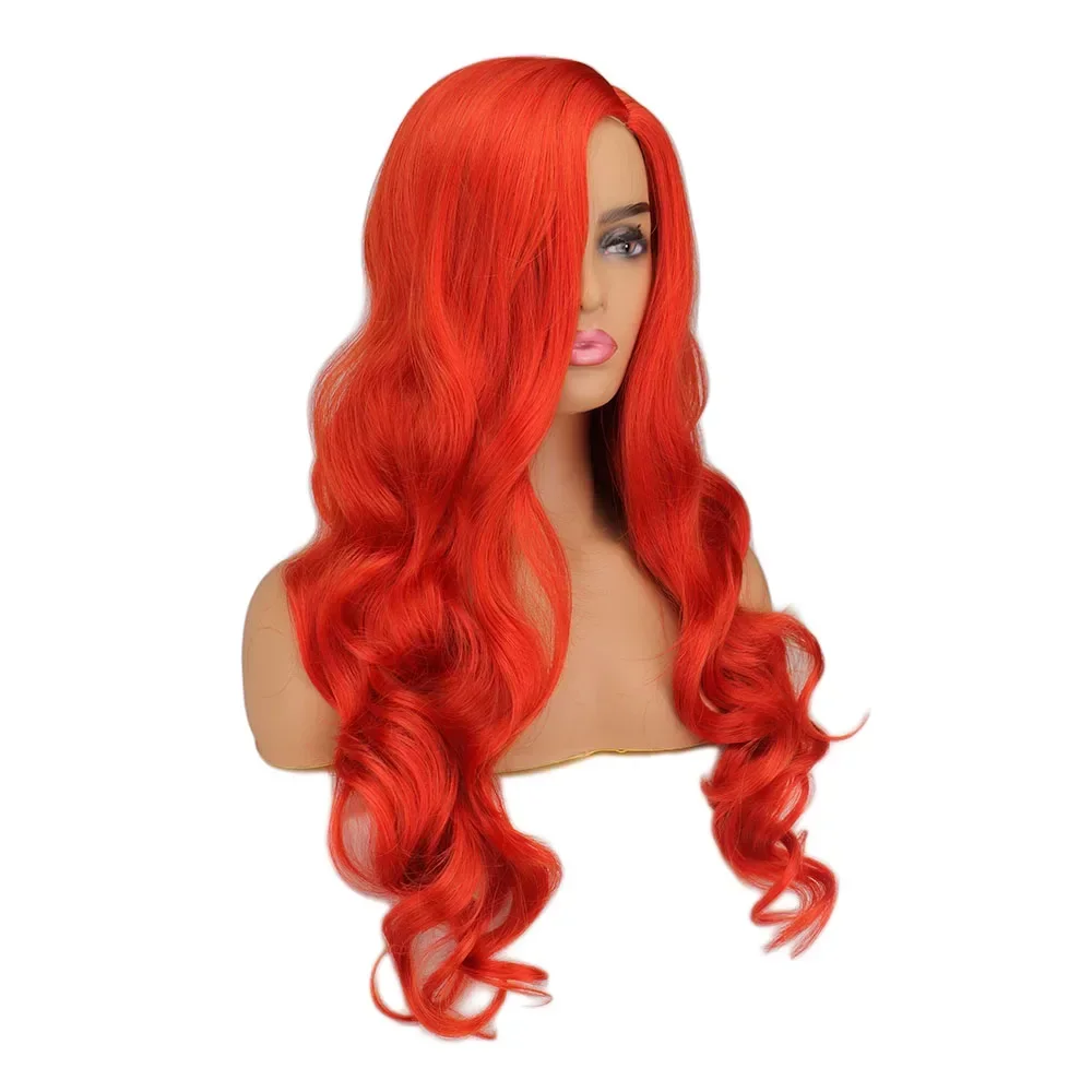 Starfire cosplay traje peruca para mulheres cosplay sereia onda longa vermelho encaracolado peruca sintética para cosplay festa traje de halloween