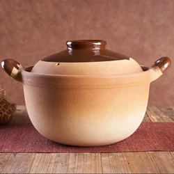 Household high-temperature resistant ceramic retro dry burning stew pot Open flame double ear clay pot kitchen cookware