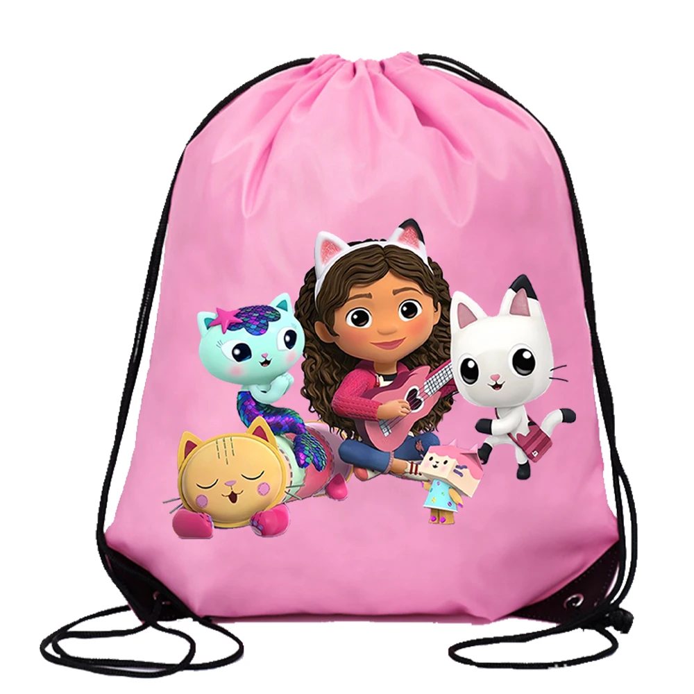 Nuevas casas de muñecas Gabby, bolsa con cordón, bolsas de almacenamiento con estampado de dibujos animados Kawaii, bolso de gran capacidad para niños, regalos de cumpleaños para niñas