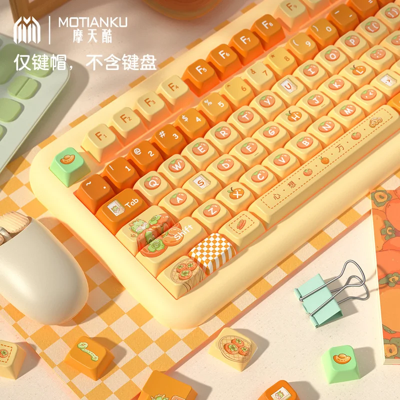 Orange Themed 158/138key Keycaps Pbt Thermal Sublimation Mda Profile Cute Fruit Keycaps Gaming Mechanical Keyboard Key Caps Gift