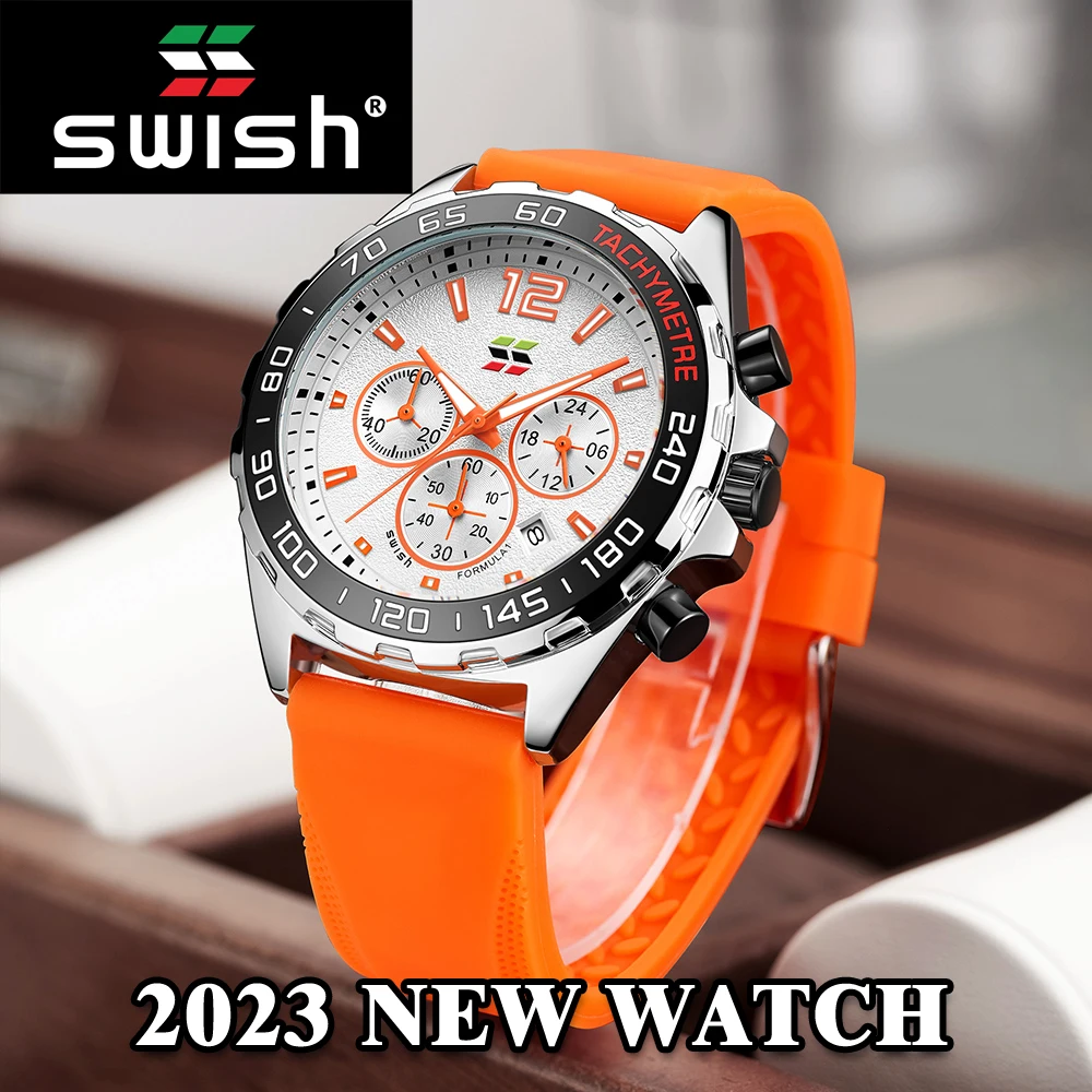 Montre de sport à quartz SWISH pour homme, trois yeux, six grands fils, bracelet en silicone, 24 heures, chronographe, multifonction, cadeau