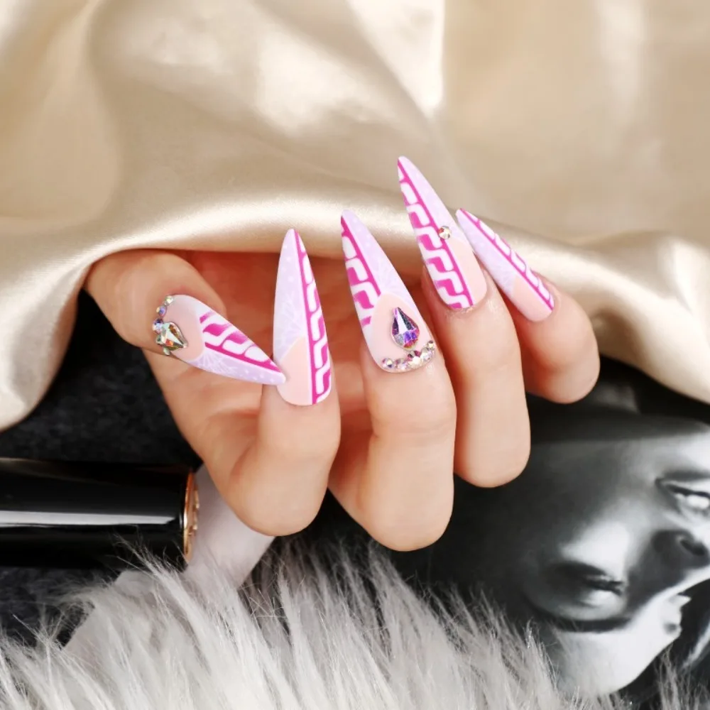 

Detachable Wearable Manicure Almond Fake Nails Length Pointed Tip Press on Nails Full Cover False Nail Girl