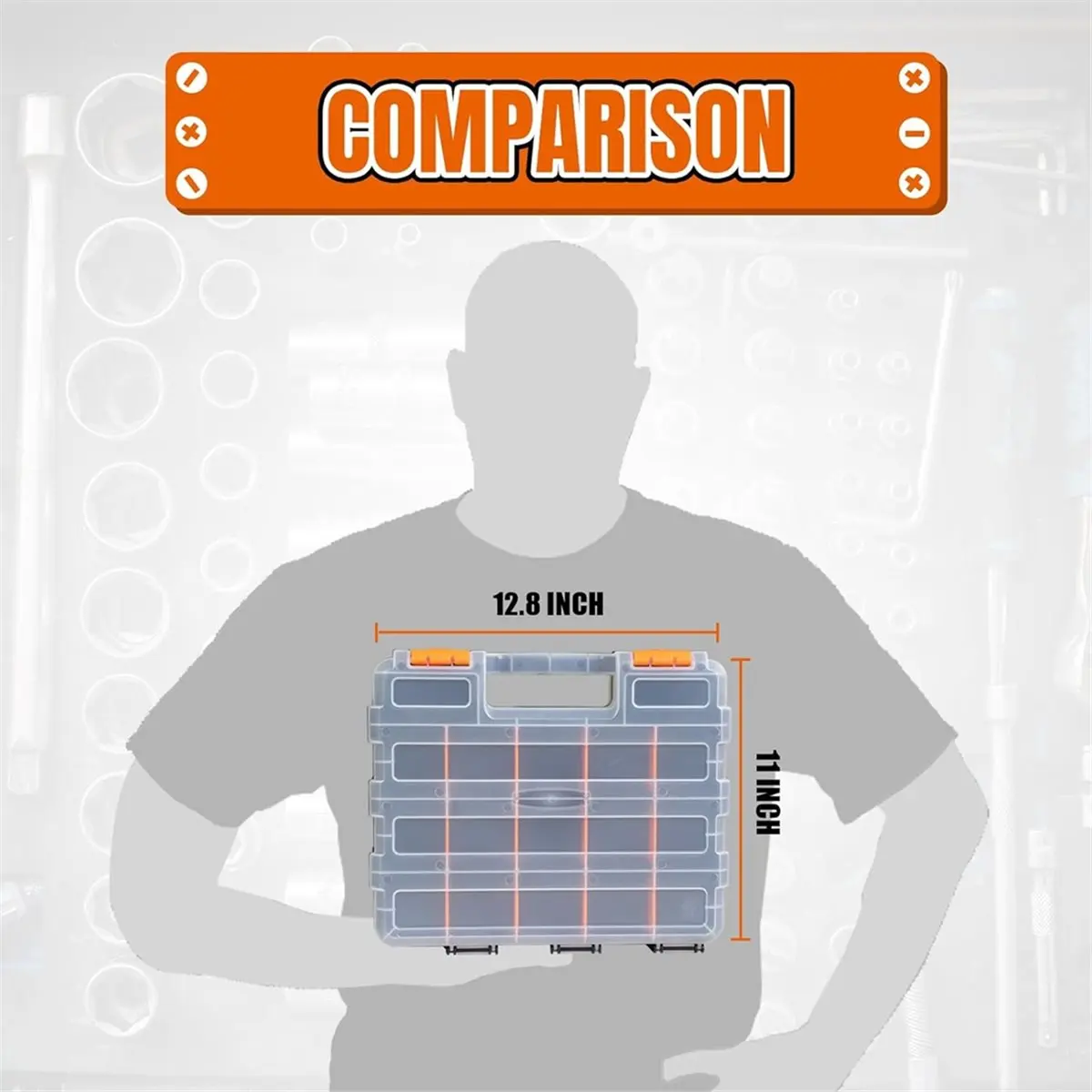 Tool Box with Transparent Lid, Double-Sided 34-Compartment Organizer with Removable Dividers, 2 Pack