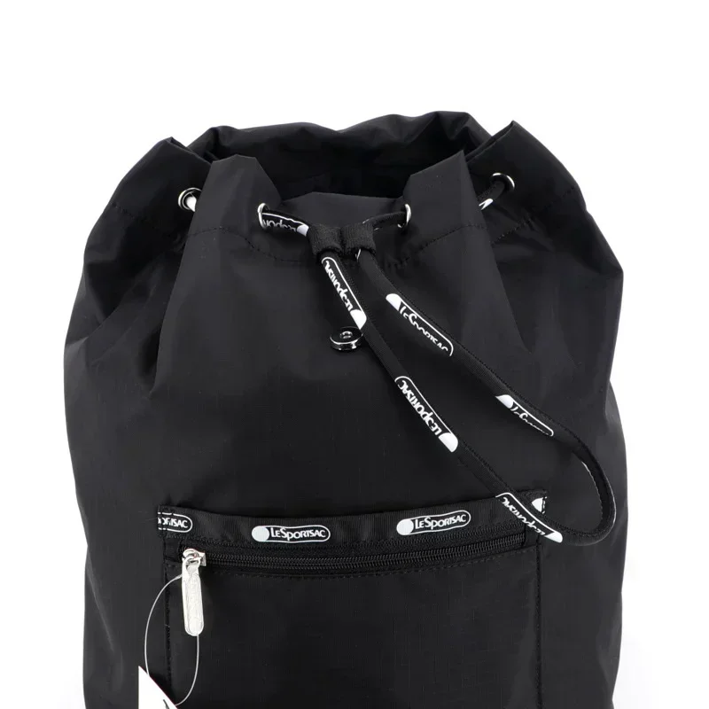 Mochila Lesportsacs, bolso informal ligero para mujer, bolso de hombro con cordón negro y rosa 3473 28*34,5*15cm, mochila con tapa