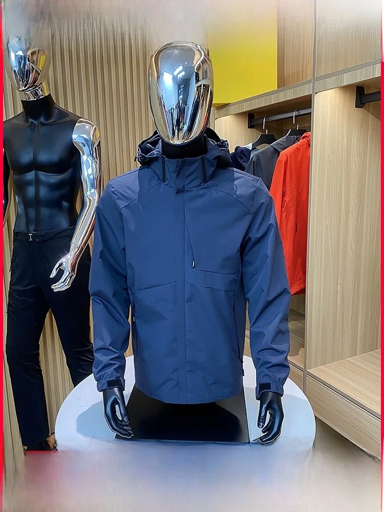 

Functional Outdoor Men's Lightweight Spring Jaet Casual Stand Collar Zipper Closure Color Long Sve Hooded Coat