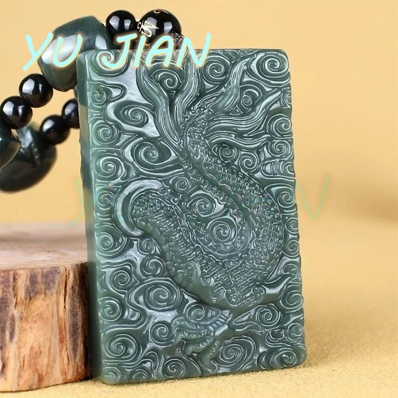 New Natural Hetian Jade Fine Engraving Hand-Work Double-sided Dragon-Dragon Pendant Necklace Wiht Chain Exquisite Fine Jewellry 3