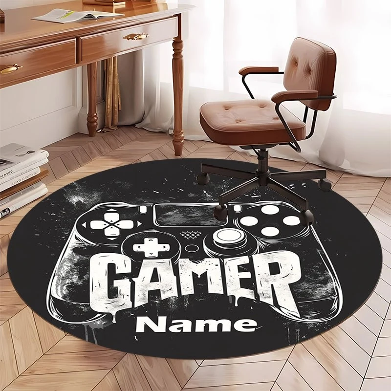 VIKAMA Gamepad Round Carpet Non Slip Game Room Office Swivel Chair Cushion Living Room Sofa Bedroom Rug Home Decor