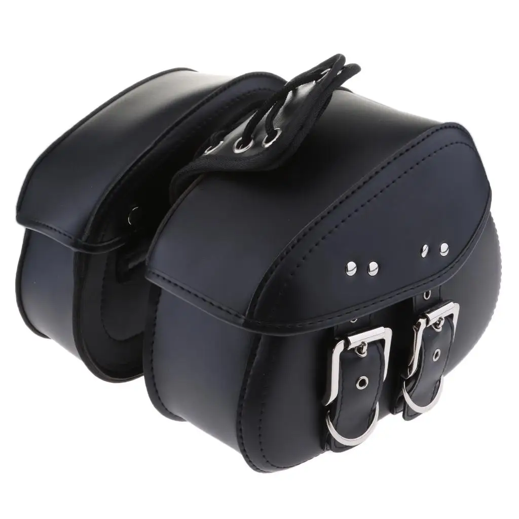 Motorcycle Saddle Bags Two Black Leather Panniers PU Leather