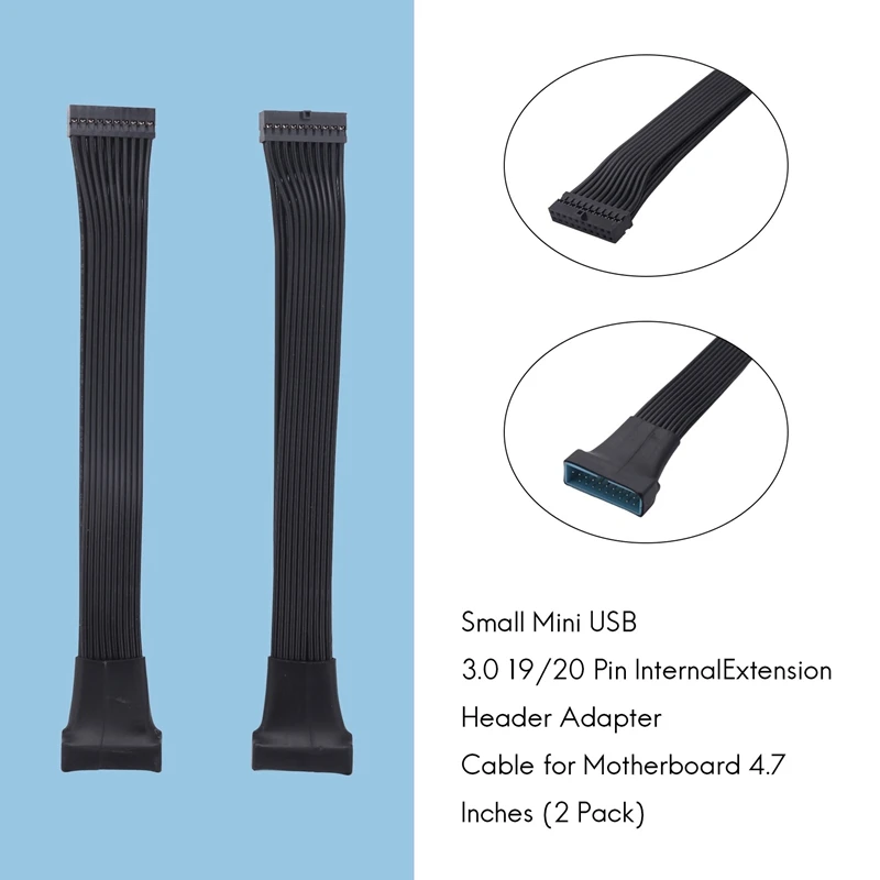 Cabo adaptador de cabeçalho de extensão interna USB 3.0 para placa-mãe, mini, pequeno, 20 pinos, 4,7 polegadas, 2 pacotes