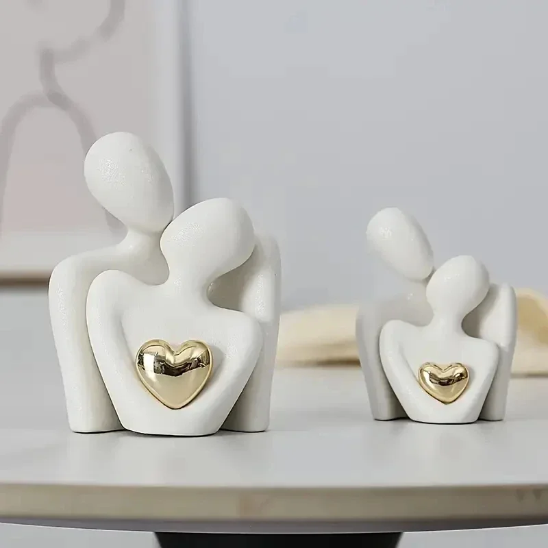 1PC Couple Hugging Figurine Ceramic Couple Statue Abstract Modern Sculpture Love Figurines Art Craft Couple Home Accents