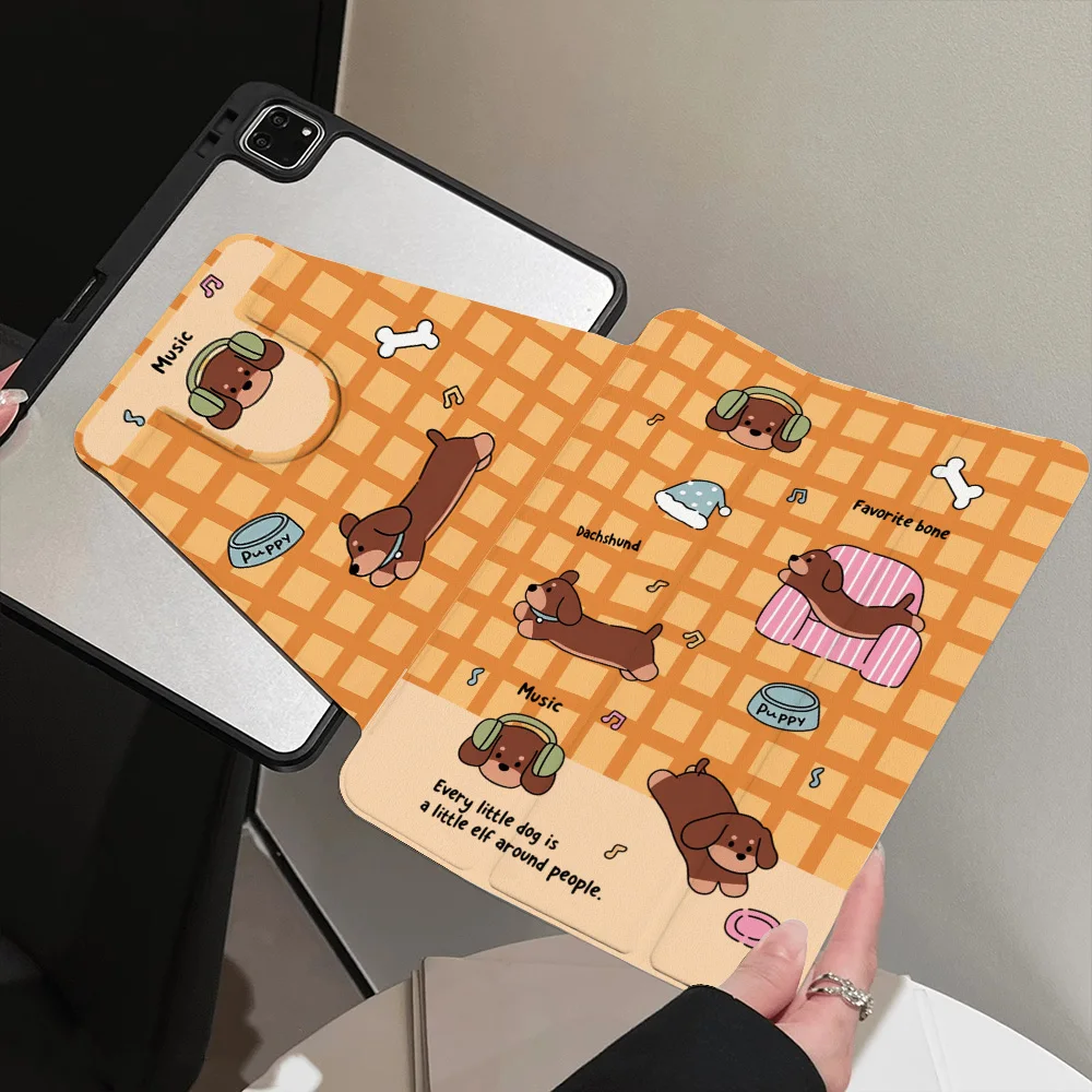 360° Rotatable Tri-Fold for Samsung Galaxy Tab S9 S10 FE A9 A11 S7 S8 Plus Painted Cover Tablet Aesthetic Cartoon Dachshund Dogs