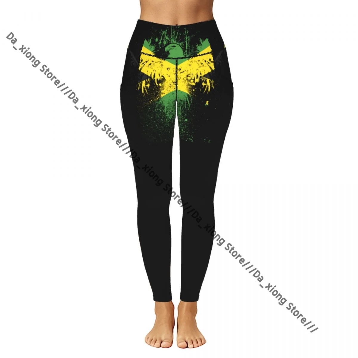 Casual Ladies Yoga Leggings Jamaica Flag Print High Waist Outdoor Jogging Pants