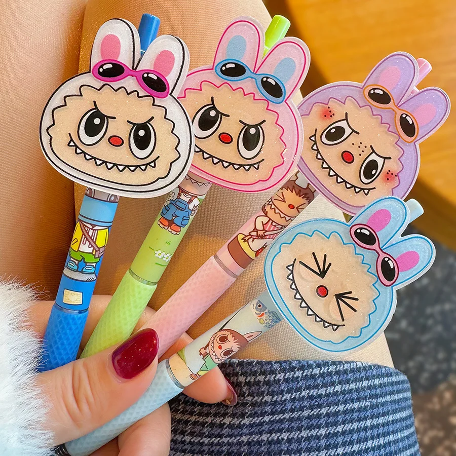 

4 pcs Labubu Ballpoint Pen High Value Classic Cartoon Cute Mechanical Pencil Student Office Smooth Black Pen Kid Birthday Gift