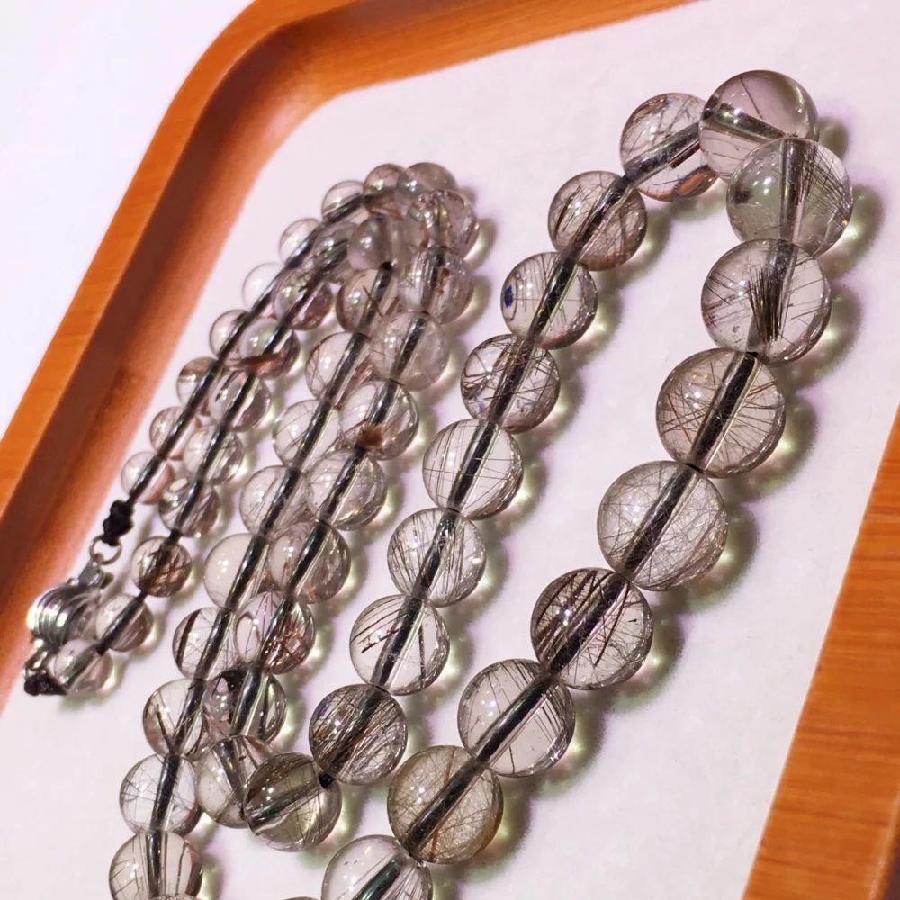 Natural Black Hair Quartz Tower Chain Necklace 6-10mm for Women Clavicle Fashion Healing Crystal Jewelry Gift - Single Piece