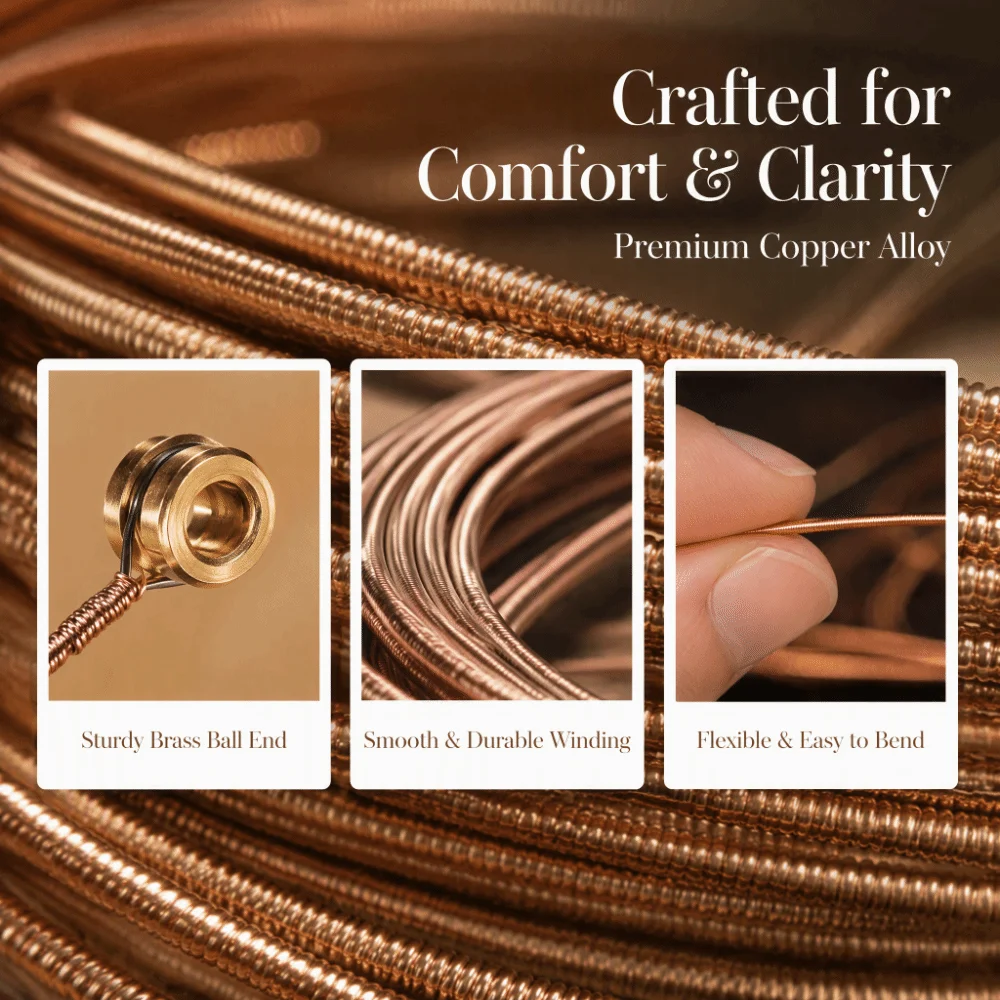 Copper Alloy Folk Guitar Strings Silver+Red Copper Color Acoustic Guitar Strings Copper Alloy Strings Acoustic Music Practice