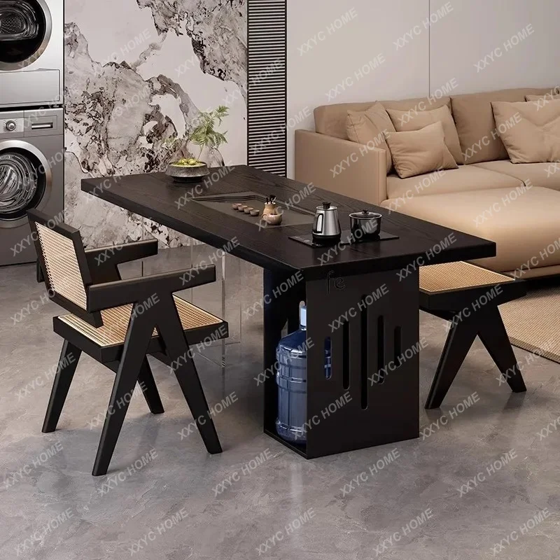 Solid wood balcony tea table Modern simple tea table Advanced sense kettle integrated