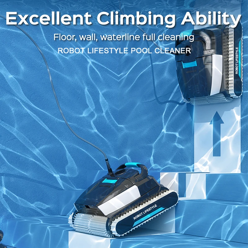 

Robot Swimming Pool Cleaner Electric 30m Floating Cable WY450 for Big Pool, Climb Wall Mosaic Cement Tiles, PVC, 200W