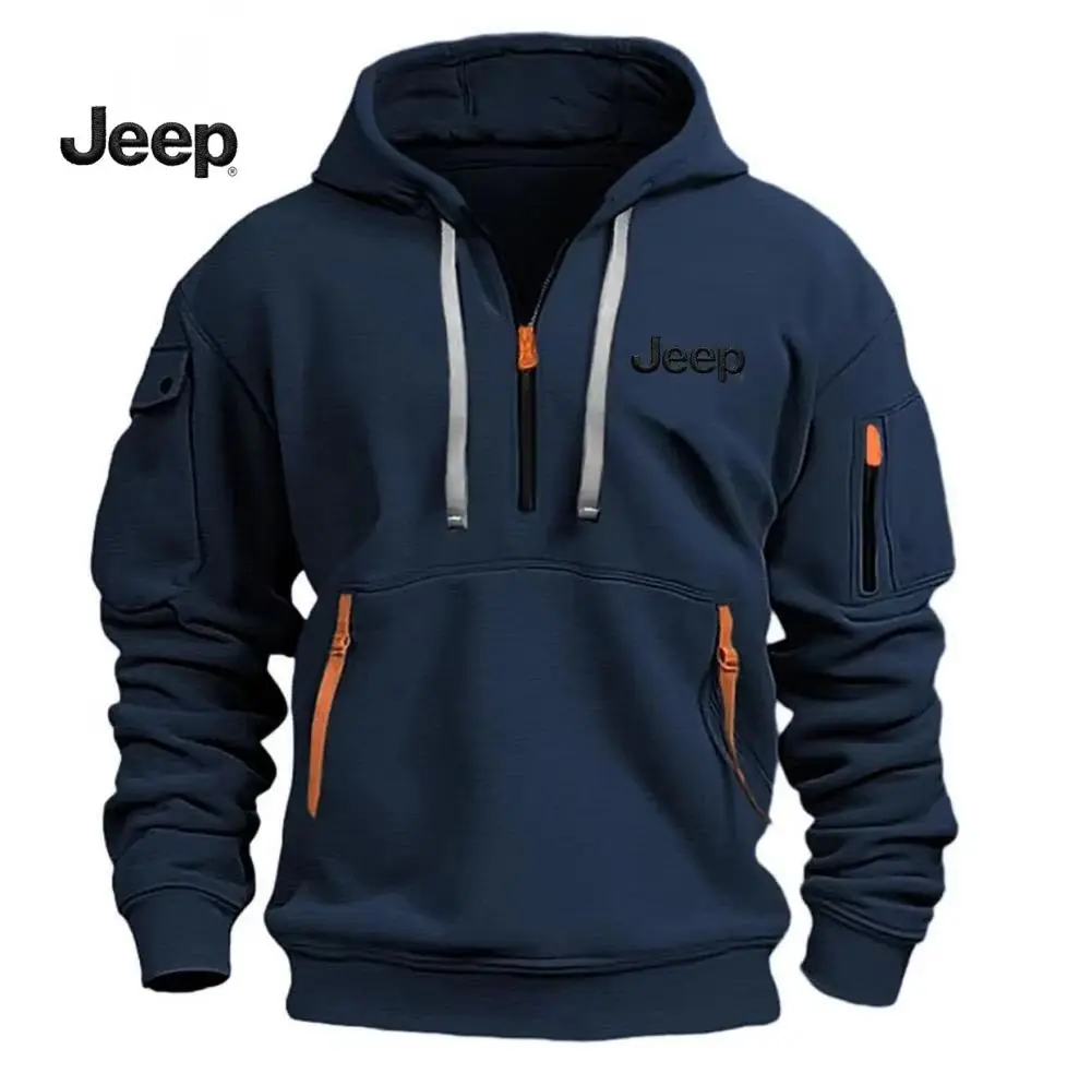 Jeep Trend New Multi-Pocket Zippered Fleece Pullover Hooded Sweatshirt - Casual Hooded Fashion T-shirt