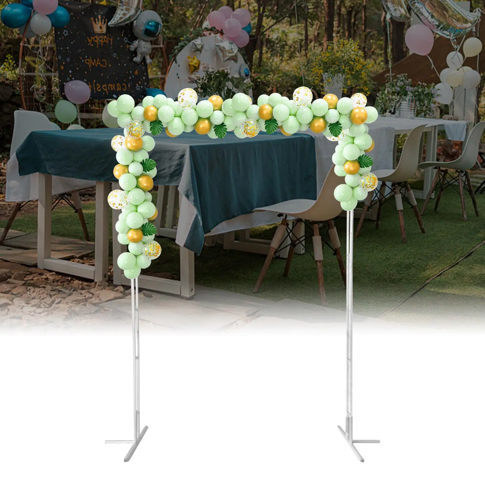 Square Wedding Arch Metal Stand Wall Heavy Duty Backdrop Stand 2*3m Gold/White