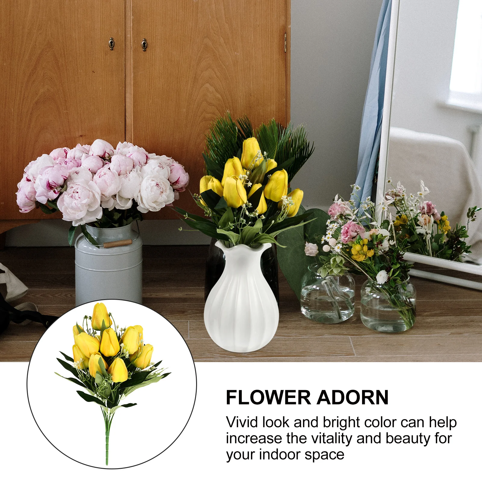 

Fake Floral Arrangement Home Decor Tulip Decoration Wedding Artificial Flowers Bouquet Decorations Simulated