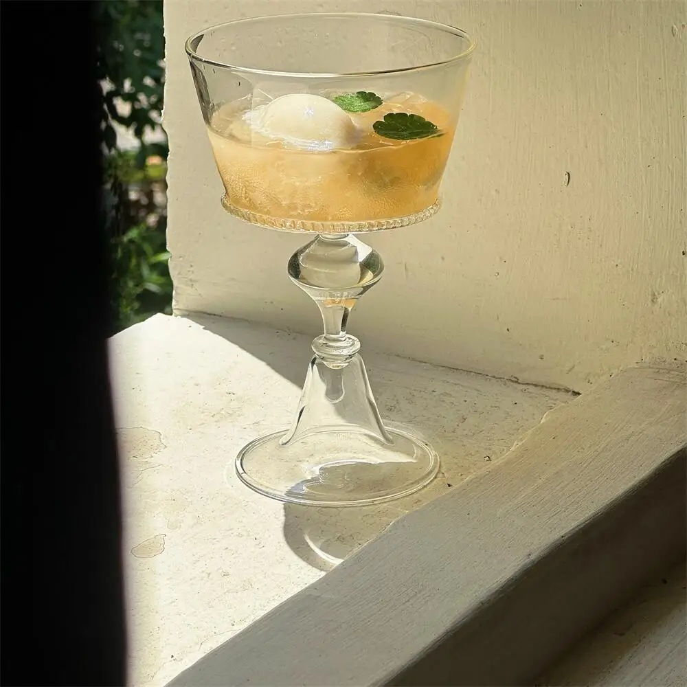 

Retro France Goblet Glass Handmade High Silica Cocktail Cup Glass Dessert Cup Light luxury Sugar bowl, Wine cup,