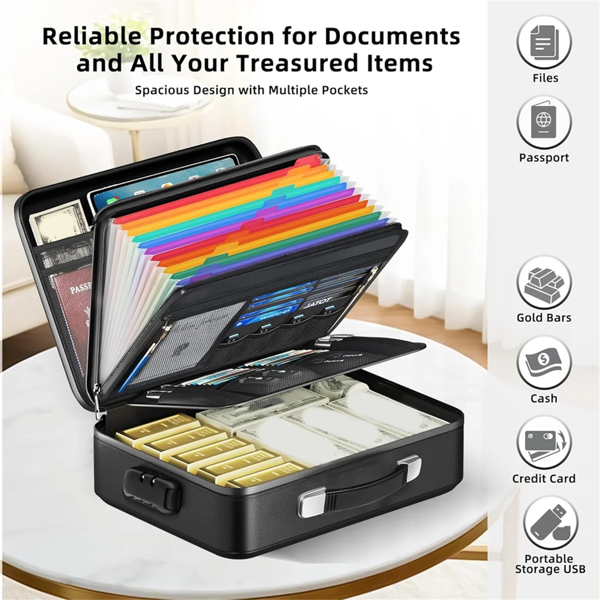 2025+ Fireproof Document Box - 8-Layer Hard Shell Fire Proof Safe for Home Documents,for Desk Money,for Passports Certificates