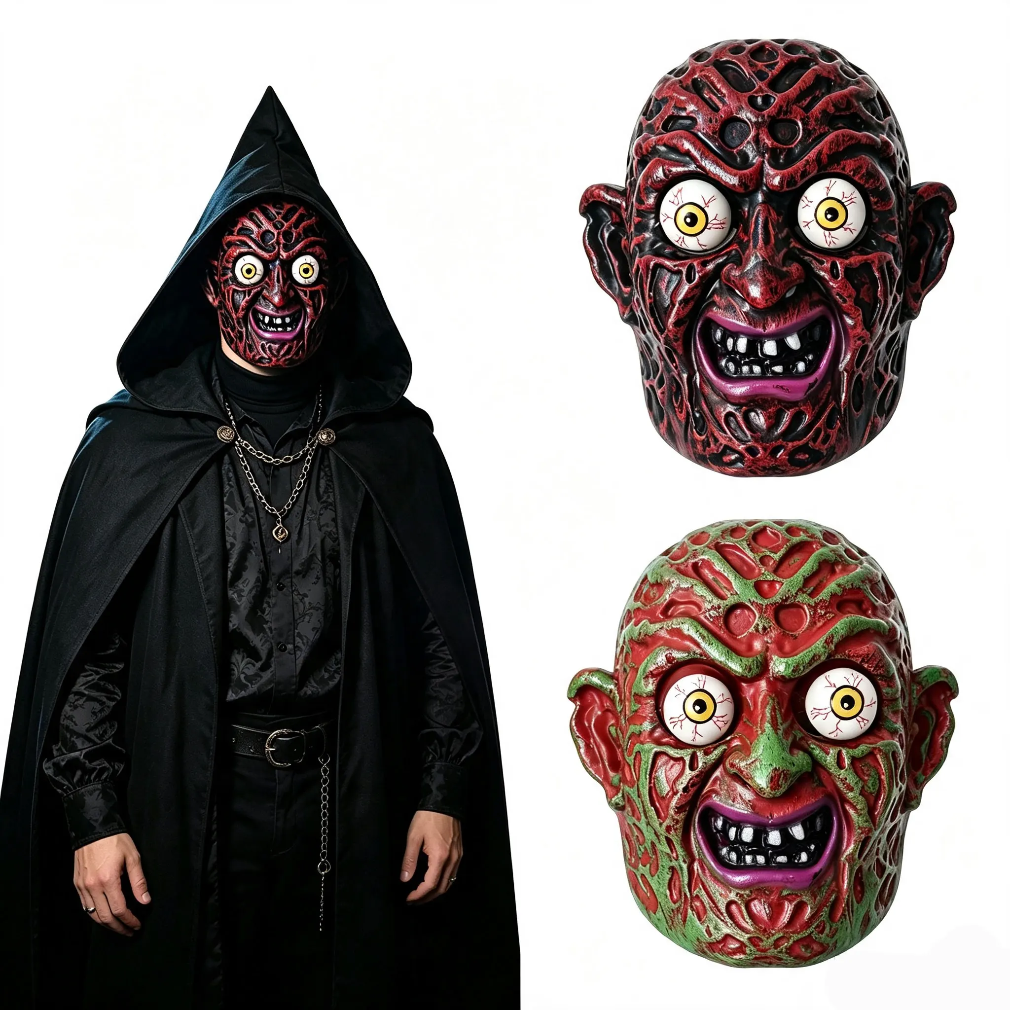 Creepy Zombie Full Face Mask Pop‑Out Eyeball Monster Horror Mask for Halloween Cosplay Masquerade Escape Room Party Decoration