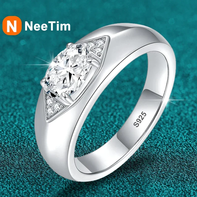 

NeeTim D Color Oval Cut Full Moissanite Ring For Women Men Diamond Rings s925 Silver Engagement Wedding Bands with Certificate