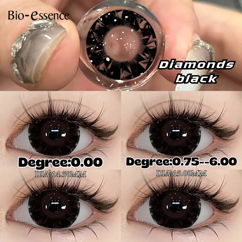 Bio-essence 1Pair Black Contact Lenses with Diopter Yearly 15.00mm Contacts Large Diameter Brown Big Eyes Makeup Soft Pupils