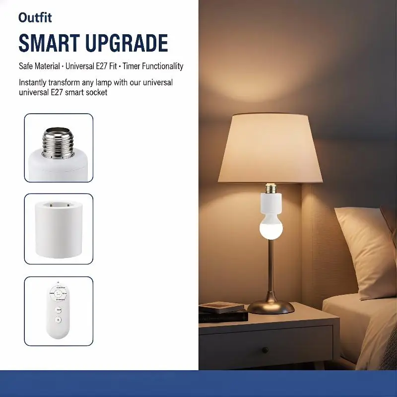 Wireless Smart Light Bulb Socket E27 Remote Control Switch LED Lamp Base for Effortless Lighting Management in Offices