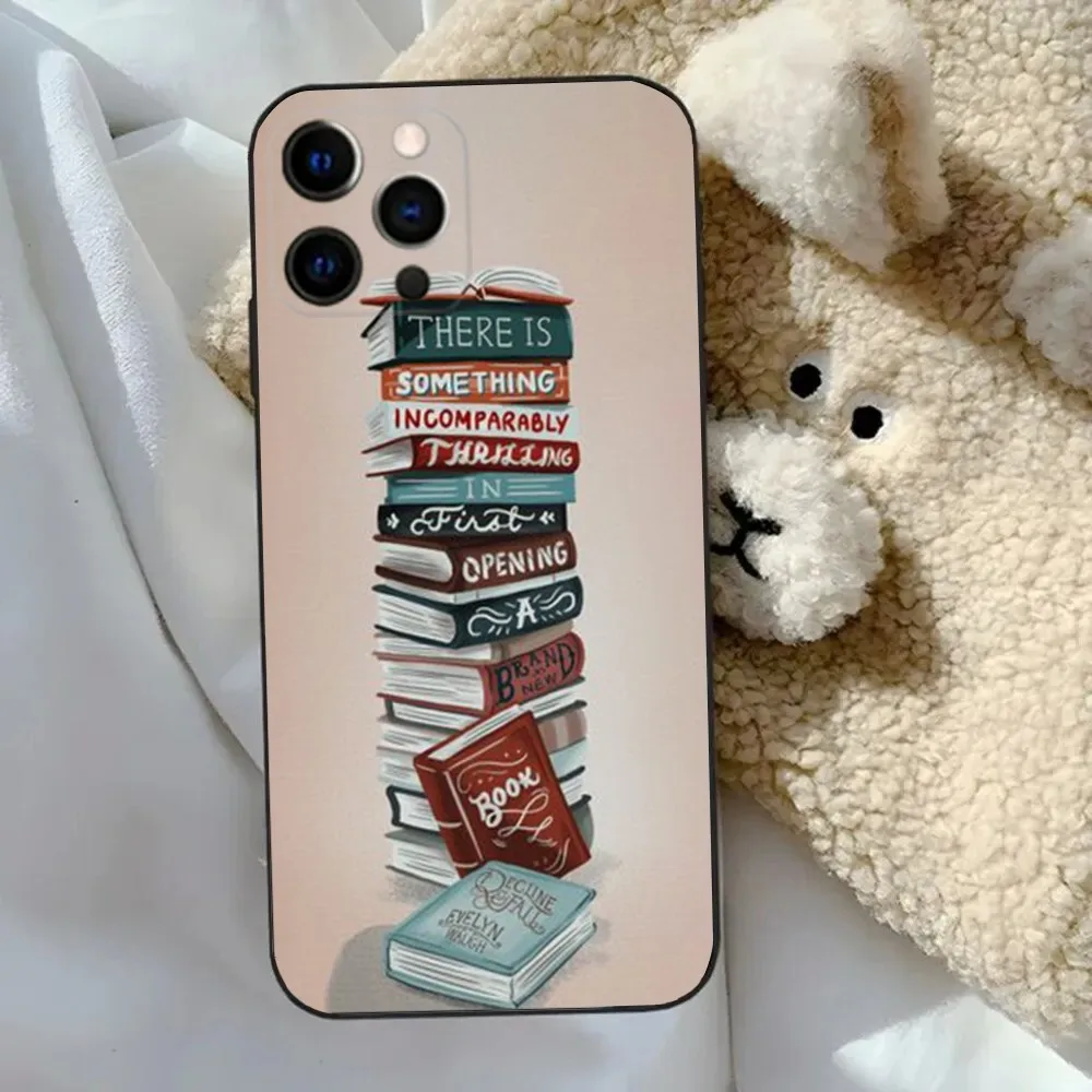 Lees boeken illustratie telefoonhoesje voor Apple iPhone 15,14,13,12,11,Pro,X,XS,Max,XR,Plus,Mini zachte zwarte cover