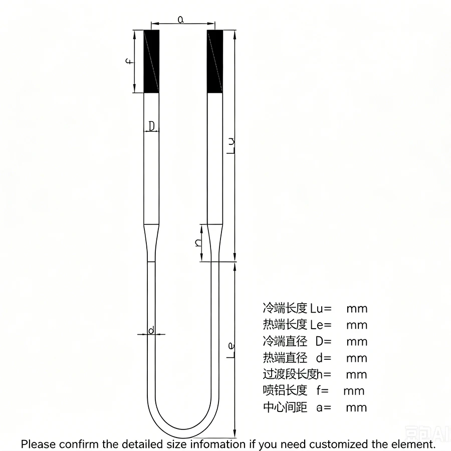 Customized U-Shape Flexible Ceramic MoSi2 Heating Elements TC1800 for Zirkonzahn 600 700 Dental Zirconia Sintering Furnaces