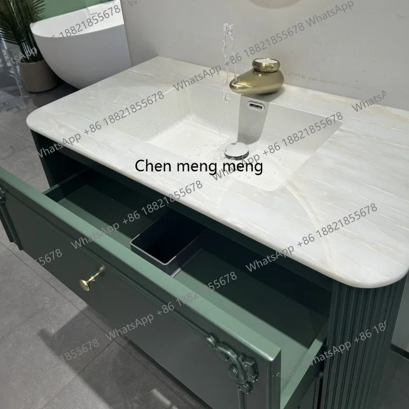 ตู้ห้องน้ำสไตล์เรโทรสุดหรู พร้อมอ่างล้างหน้าคู่หินอ่อน ตู้ล้างหน้าไม้โอ๊ค ชุดตู้ล้างหน้า