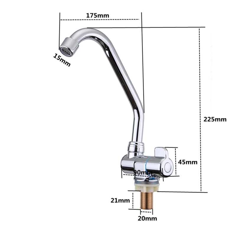 Foldable RV Faucet Rotating Single Handle Deck/Wall Mounted RV Kitchen Tap Copper Cold Water