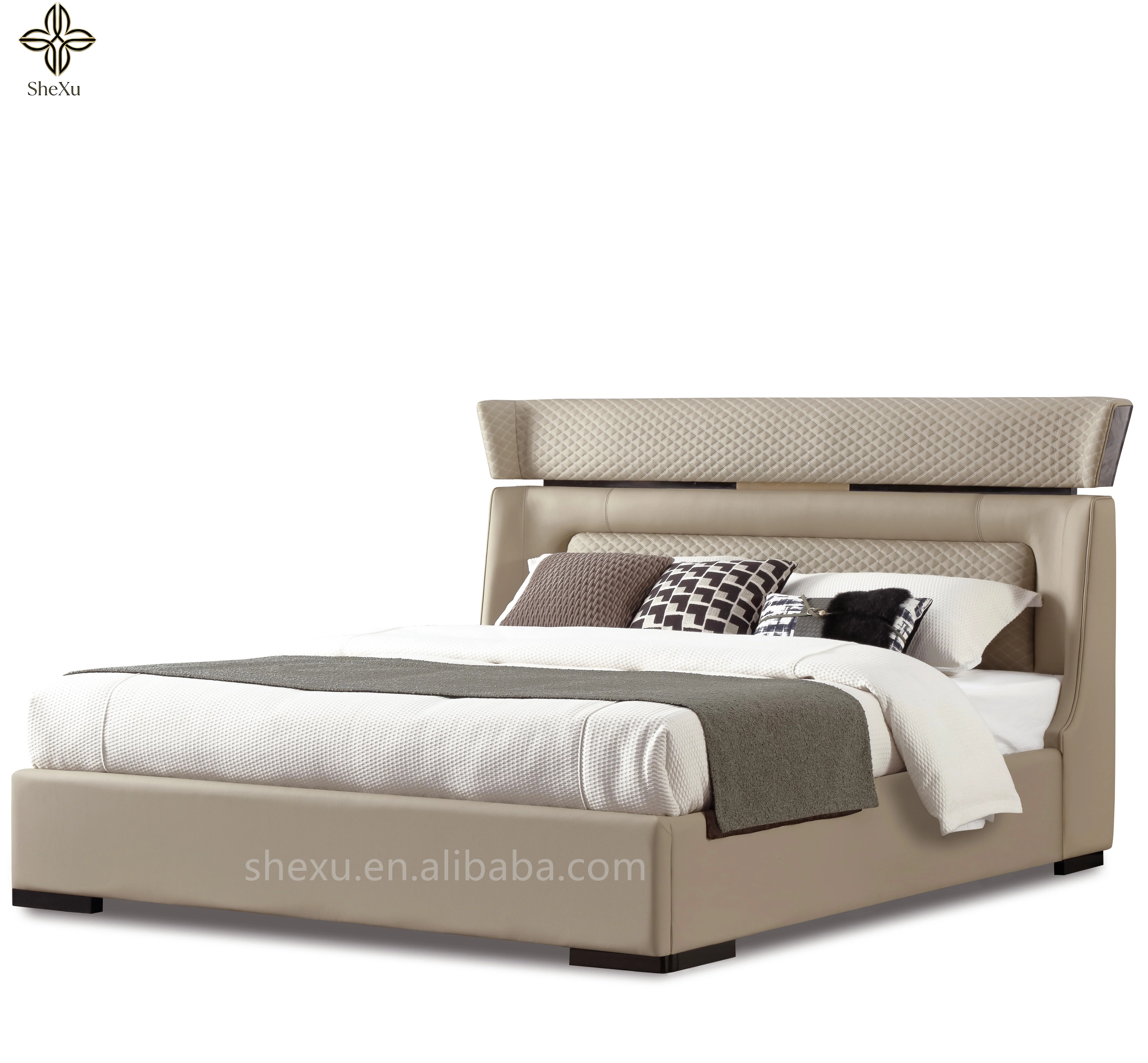*Manufacturer Direct Sales Customized Light Luxury Modern Style Leather Bed with Soft Cushion and extra Large Chesterfield Bed