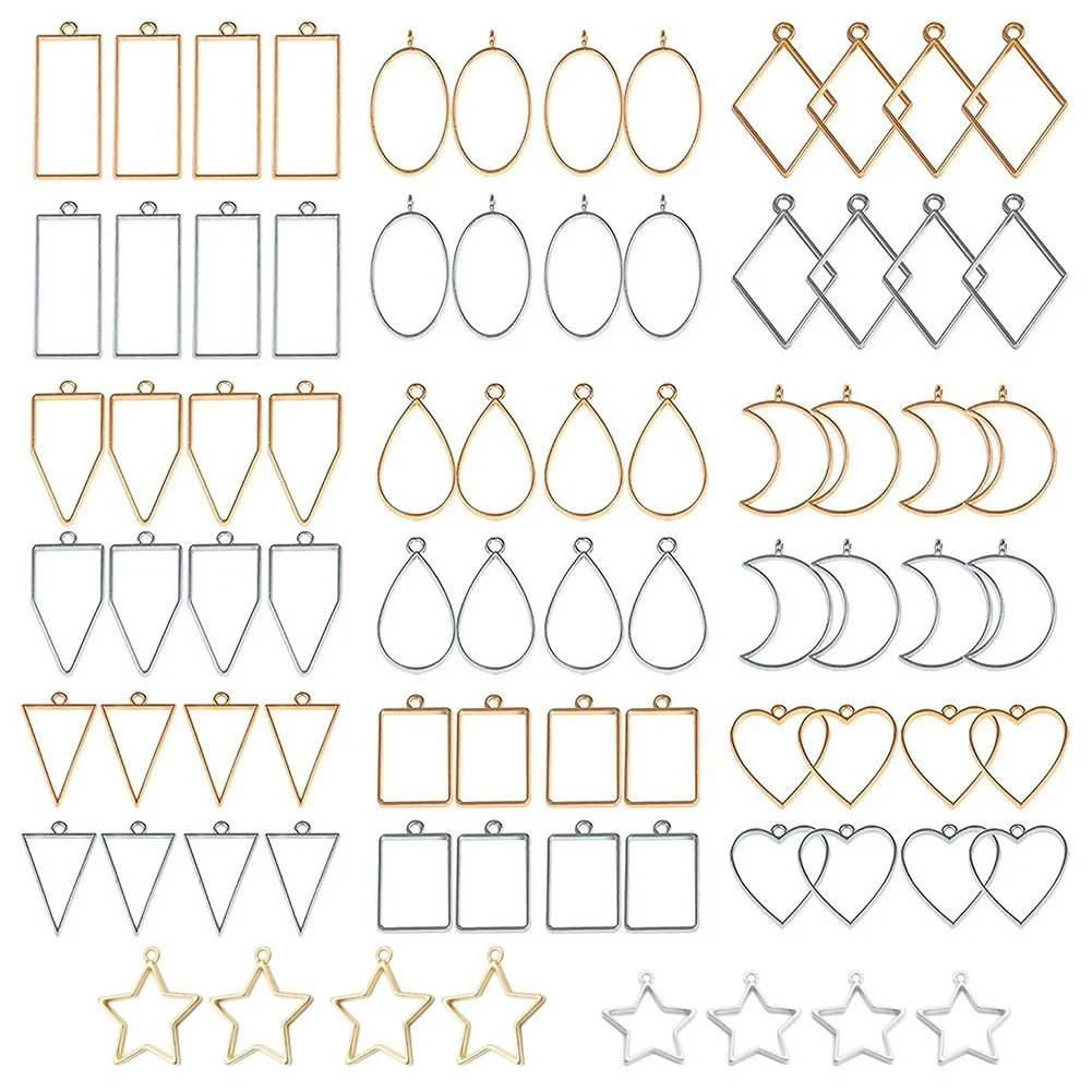 

80 PCS Assorted Open Metal Bezels for Resin Pressed Frame Charms Earring and Necklaces Making Frames (Gold and Silver)