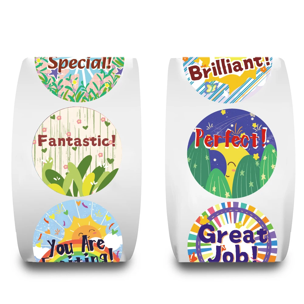 500Pcs/Roll Explosion Encourages Print Sticker Harajuku Aesthetic PET Fridge Fashion Cafe Bicycle DIY Skateboard Roll Stickers