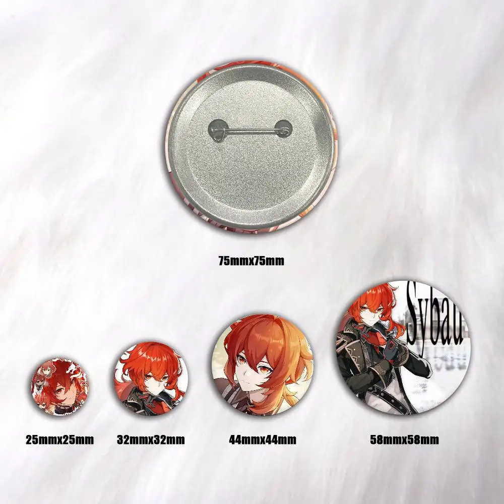 A-D-Diluc R-ragnvindr GI Badge On Backpack Accessories Manga Icons Pins Round Cartoon Brooches For Clothes Bag Decor Gifts